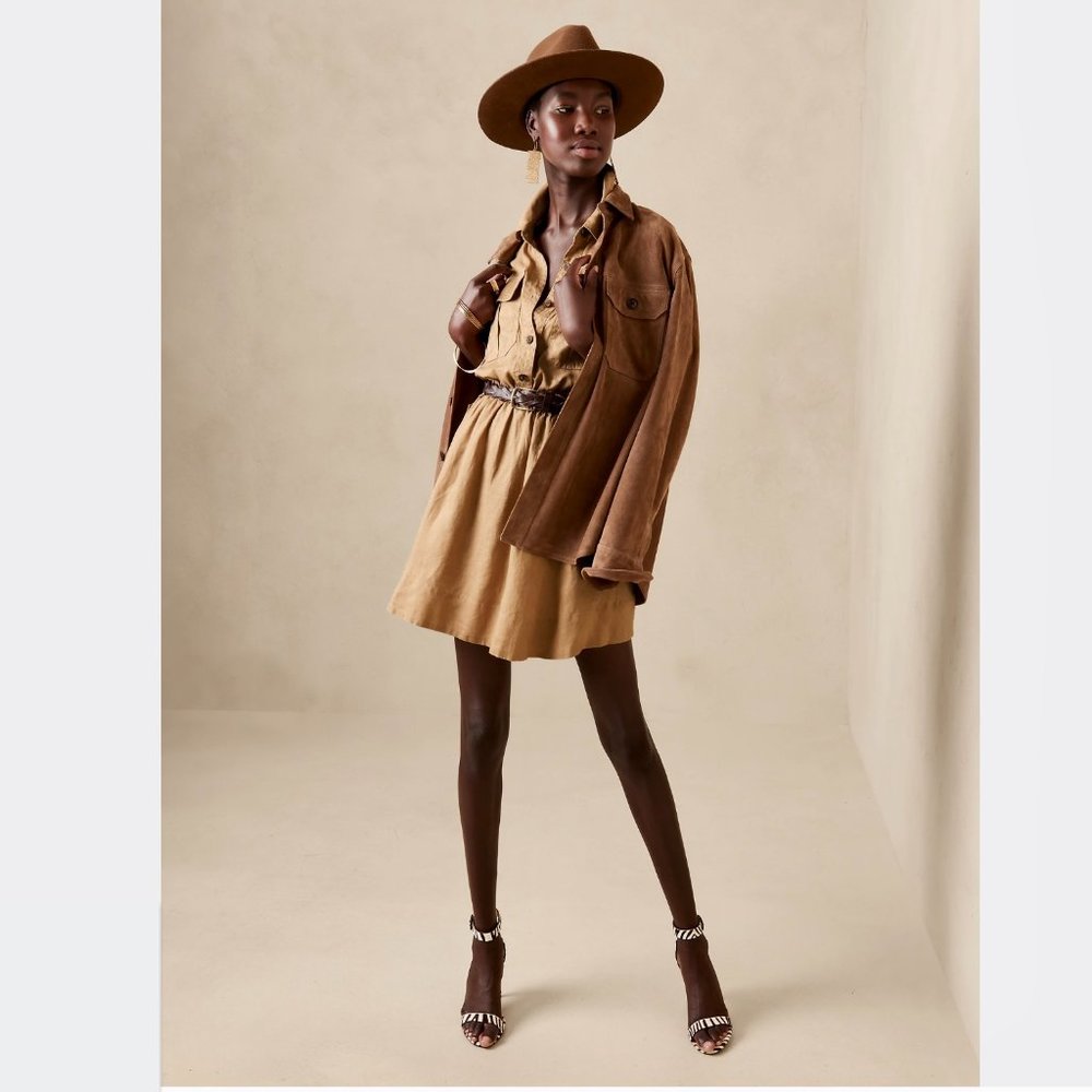 NWT Banana Republic Linen Utility Safari Shirt Dress Tan size Medium TALL - Picture 3 of 16